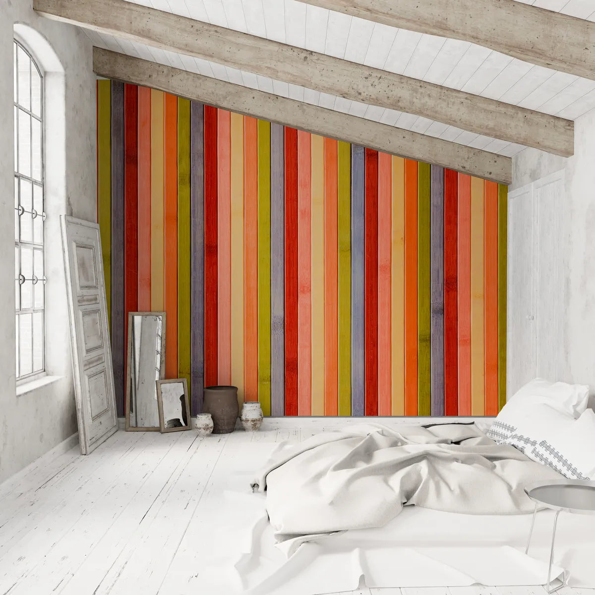 Papier peint planche de bois multicolore