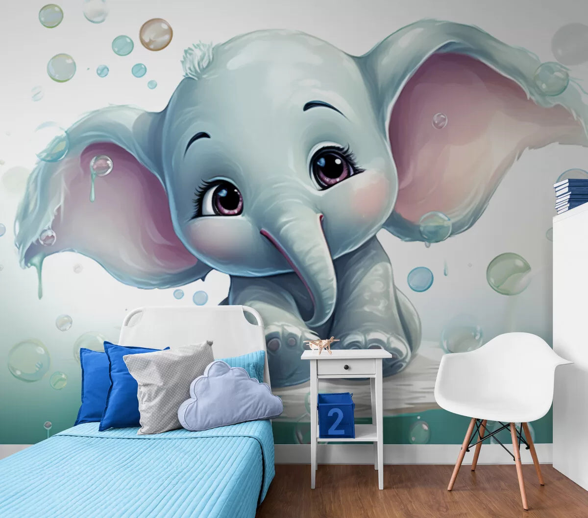 Papier peint enfant bébé éléphant dans l'eau
