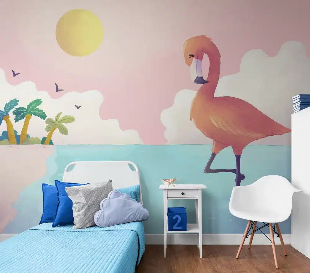 Papier peint enfant flamants roses