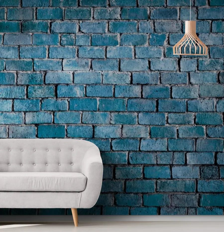 Papier peint briques bleues