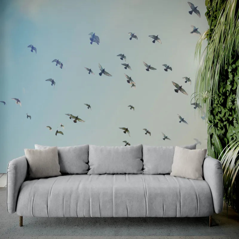 Papier peint ciel bleu et oiseaux