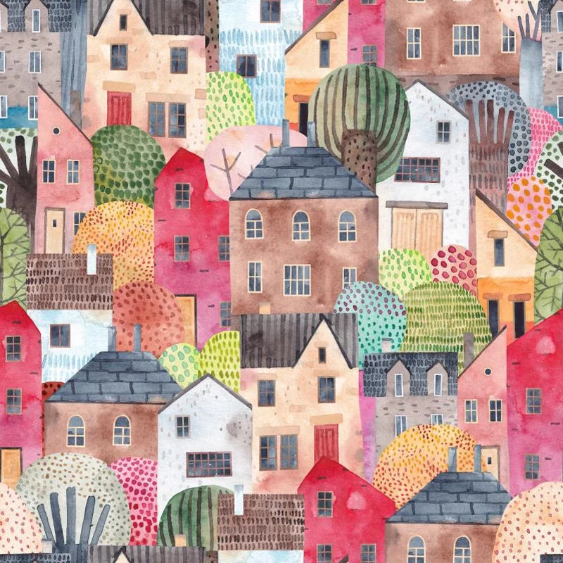 Papier peint enfant village colorée