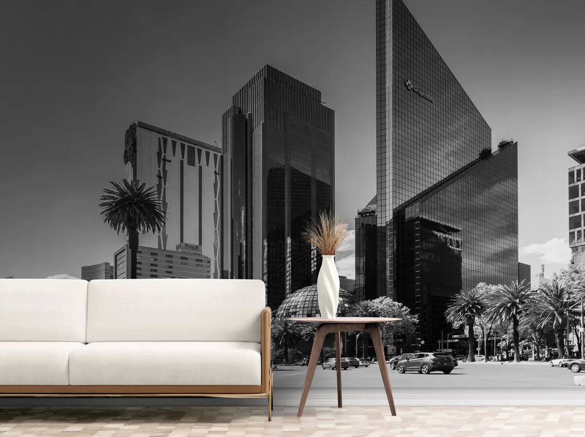 Papier peint abstrait buildings noir et blanc