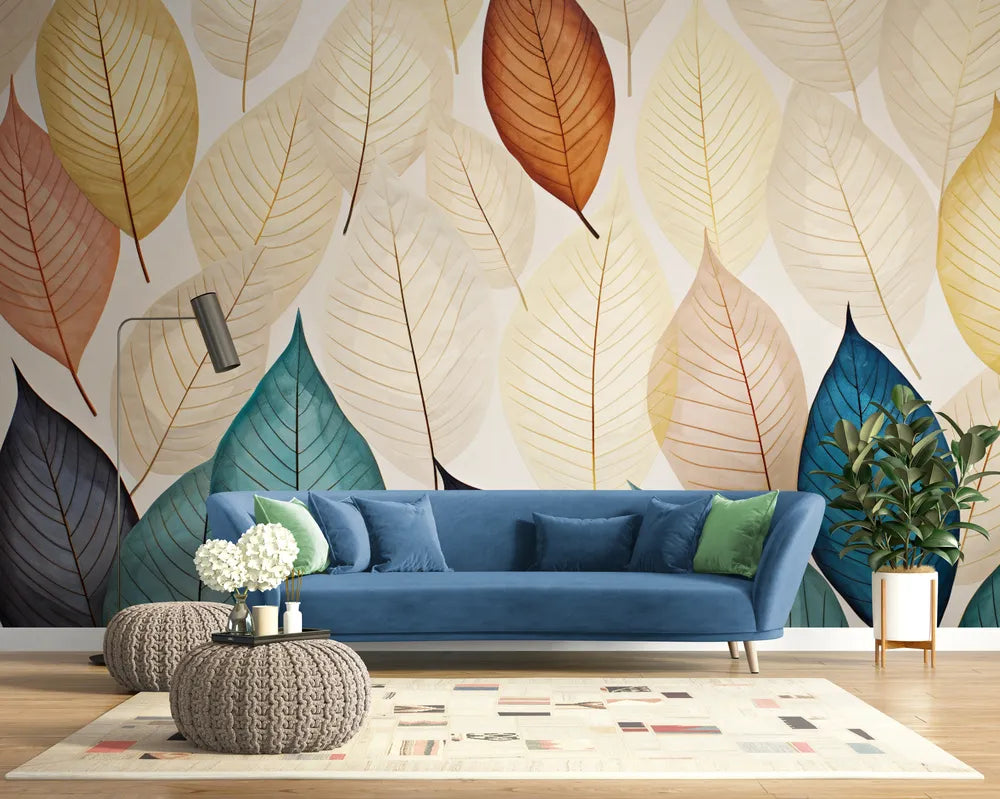 Papier peint feuilles colorées