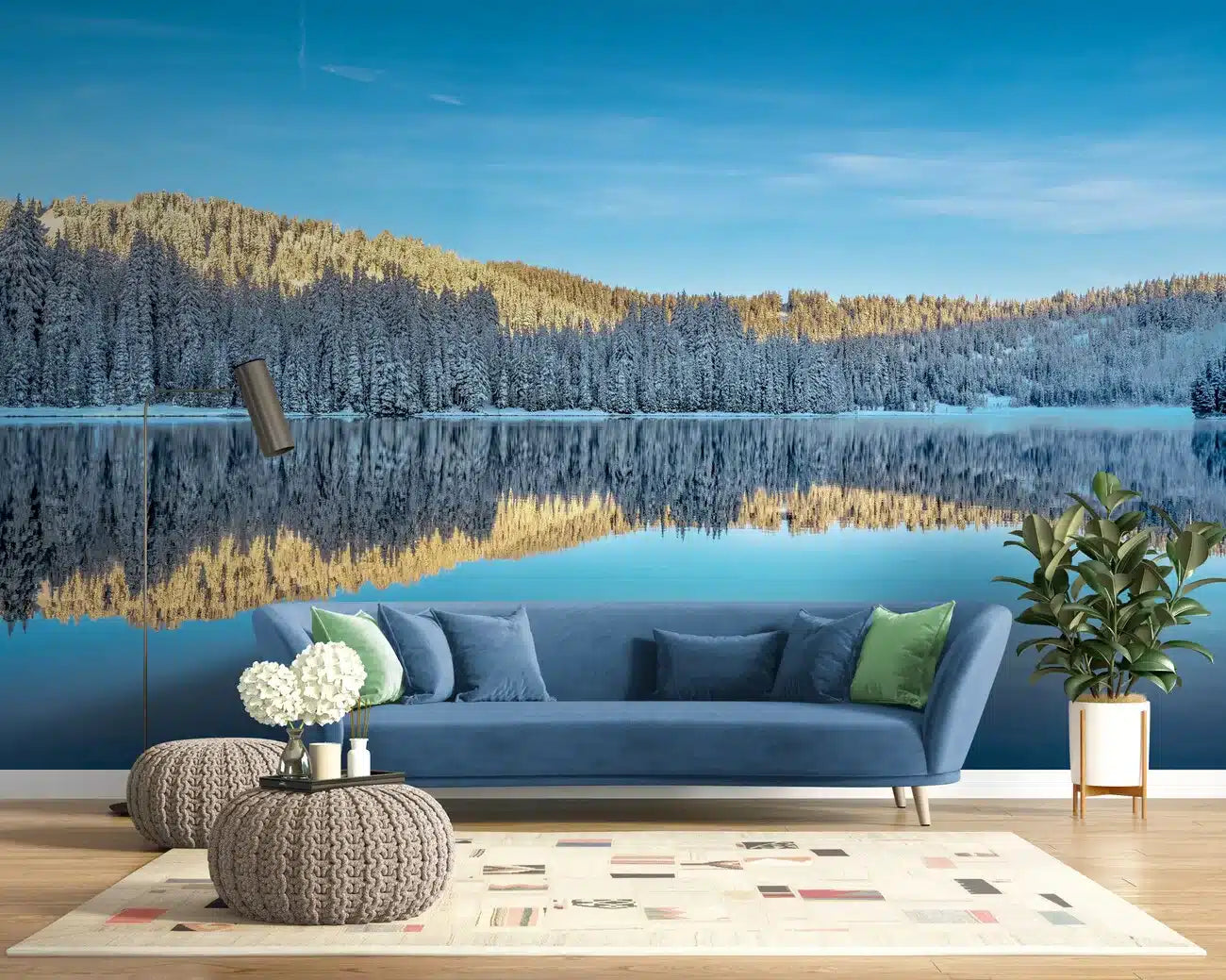 Papier peint paysage lac bleu en hiver