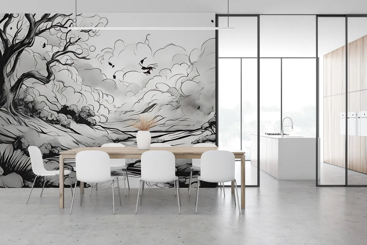 Papier peint dessin cours d'eau