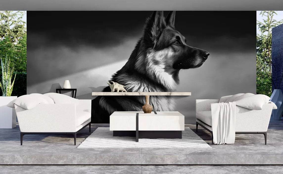 Papier peint chien noir et blanc