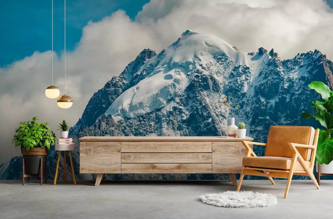 Papier peint montagnes enneigées et nuages