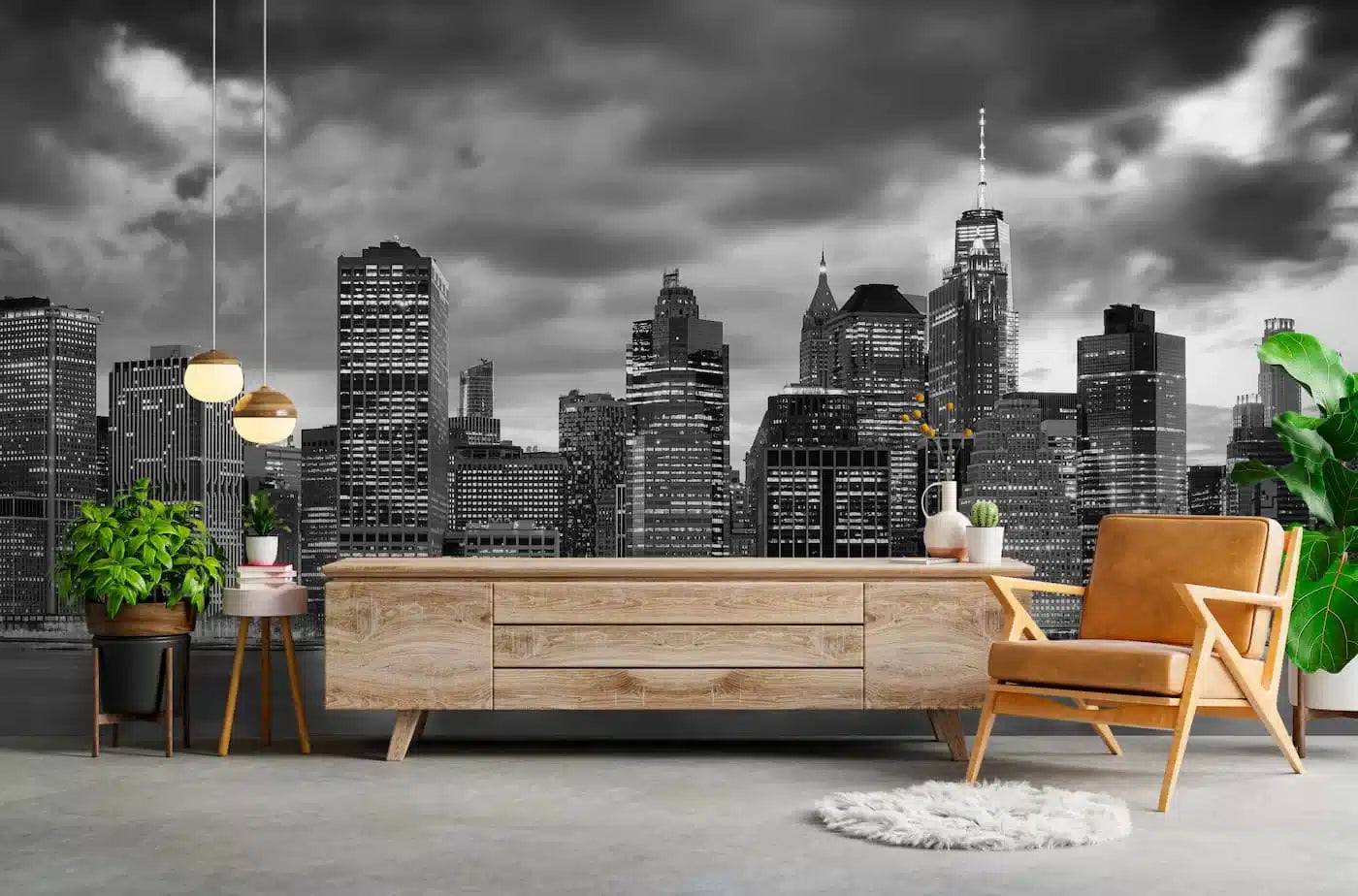 Papier peint paysage buildings noir et blanc