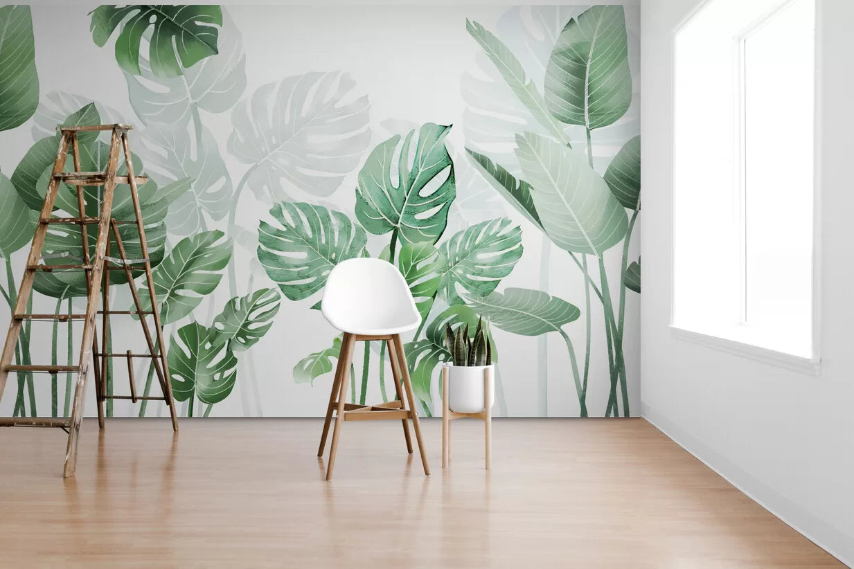 Papier peint feuilles de bananiers vert
