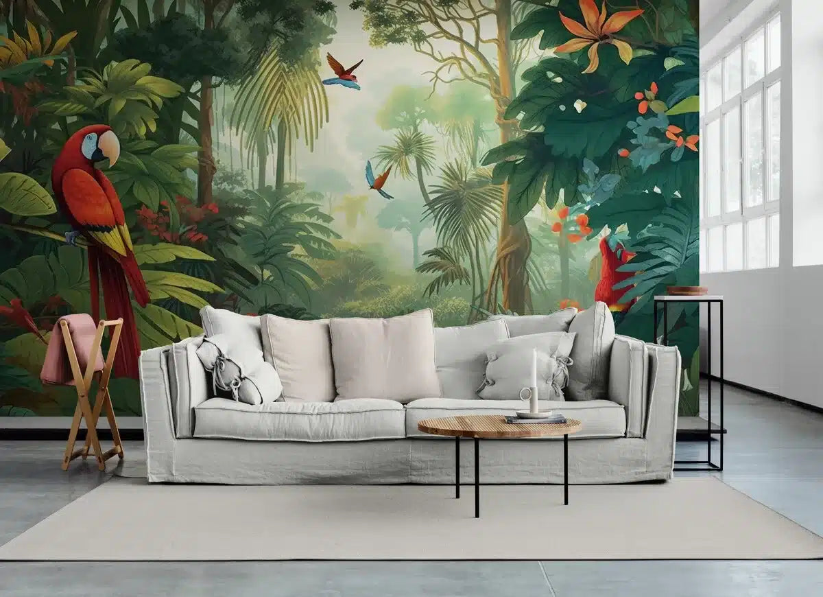 Papier peint jungle et oiseaux tropicaux