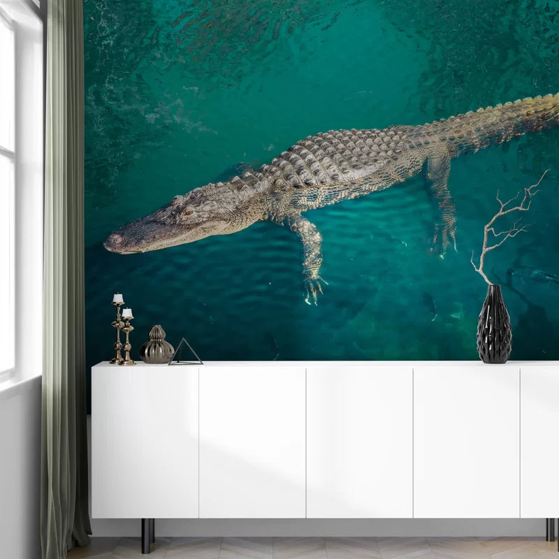 Papier peint crocodile dans l'eau