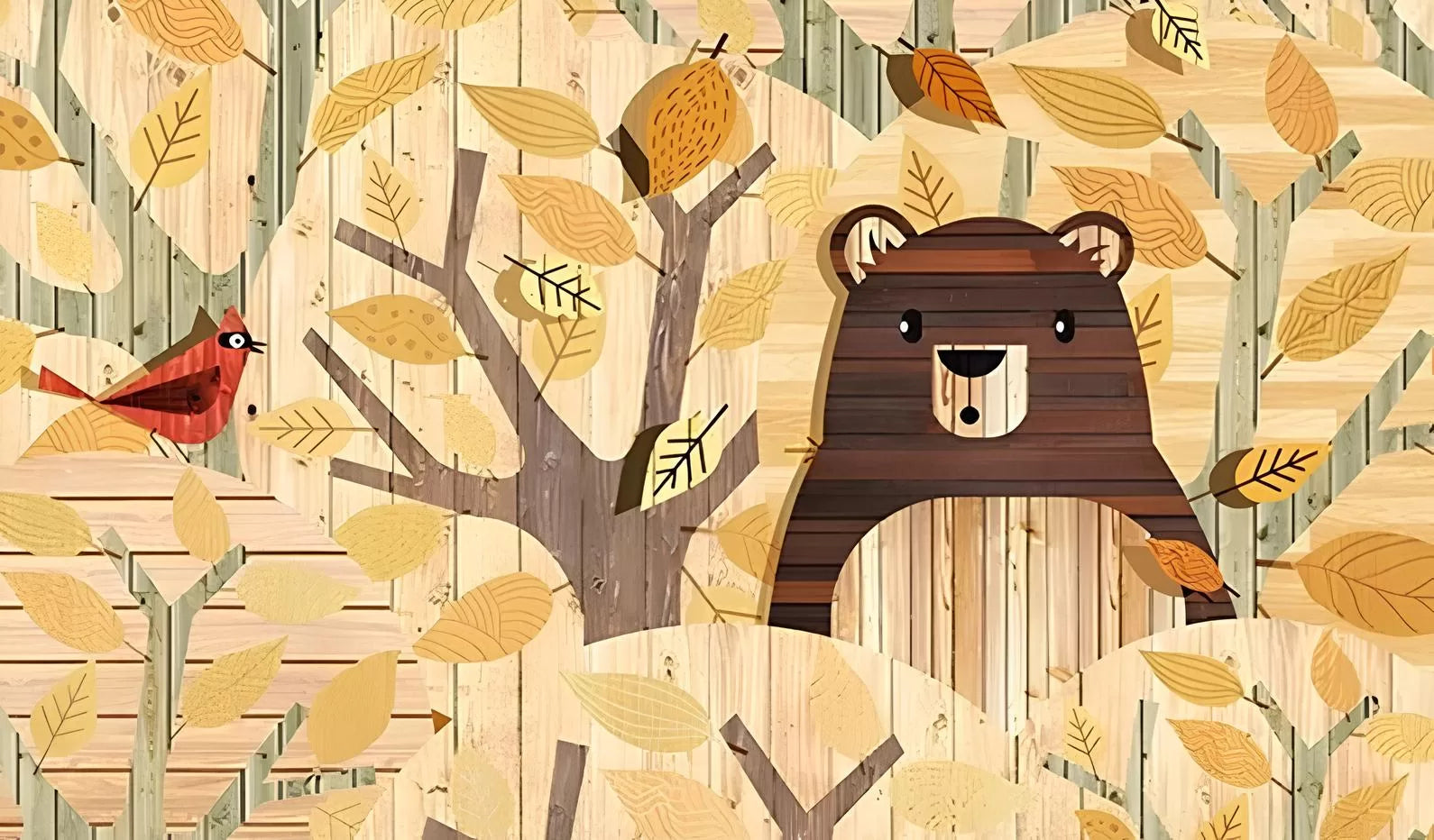 Papier peint enfant ours dans la forêt