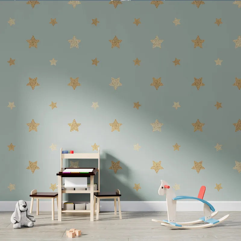 Papier peint enfant étoiles fond vert