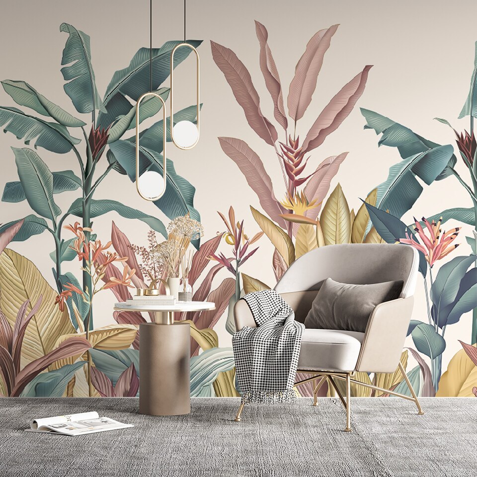 Papier peint plantes tropicales coloré