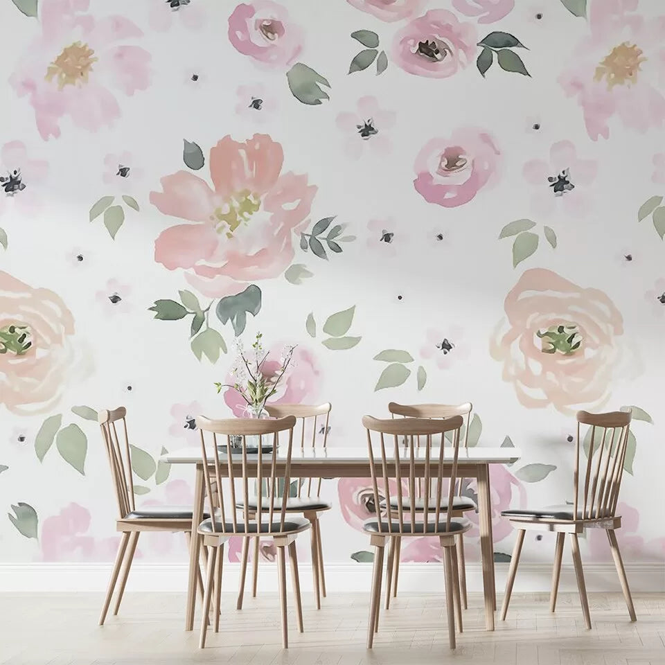Papier peint fleurs tropicales roses