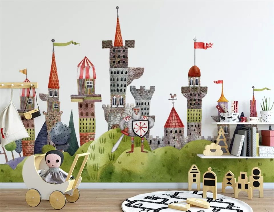 Papier peint enfant château et chevalier
