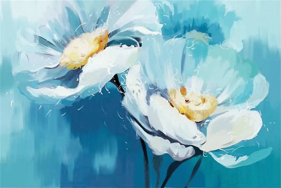 Papier peint fleurs bleues pastel