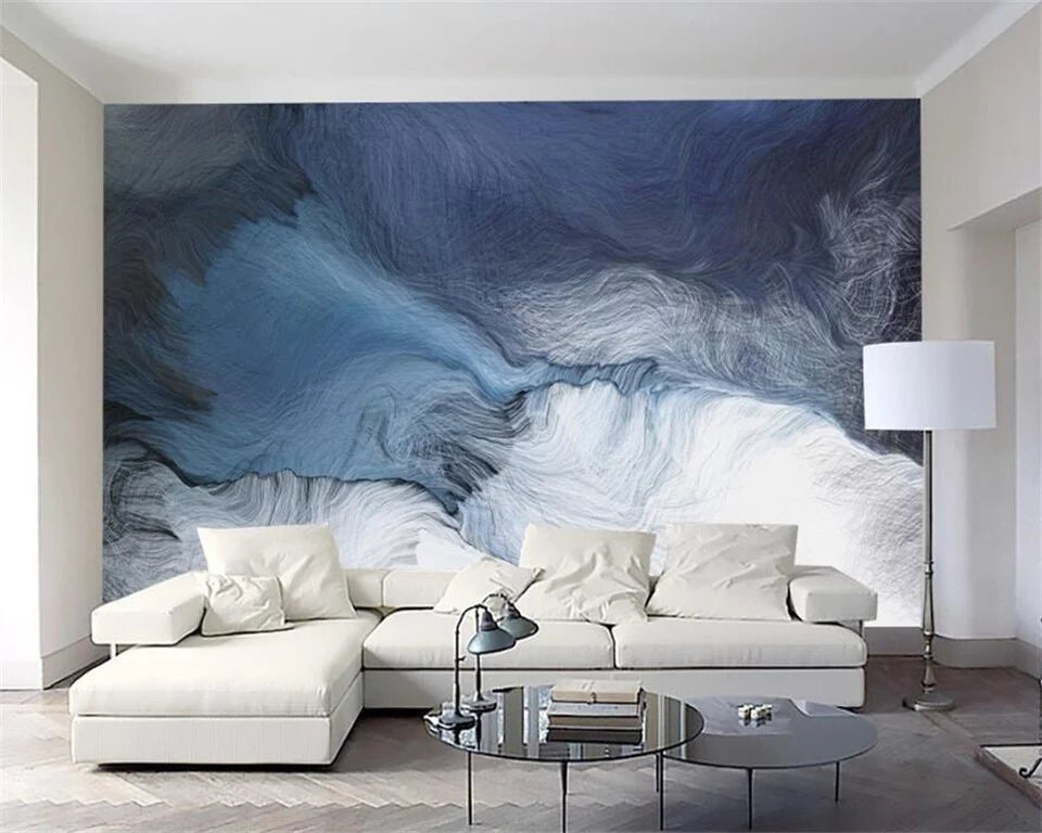 Papier peint art abstrait bleu et blanc