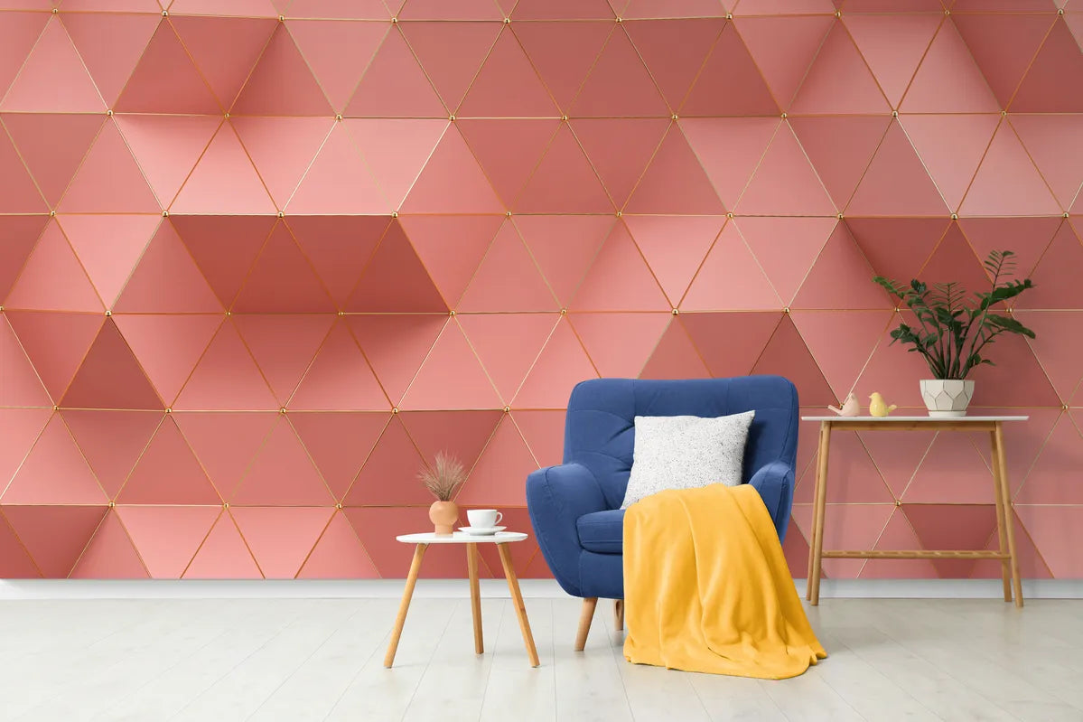 Papier peint 3D géométrique rose saumon
