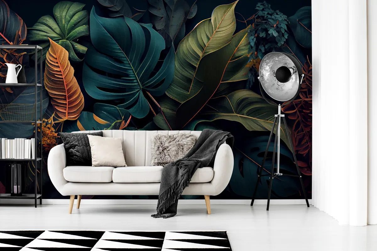 Papier peint illustration feuillage tropical