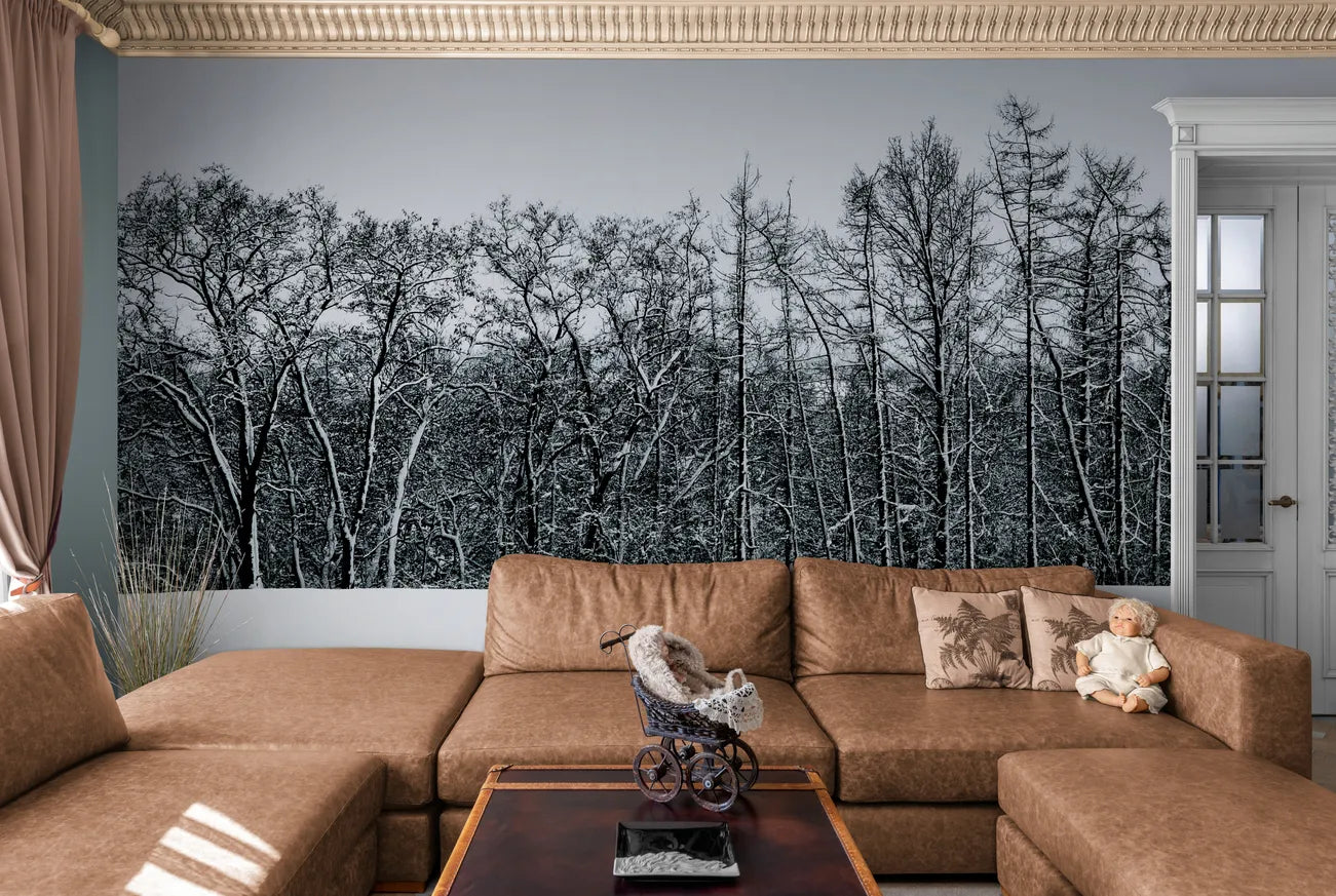 Papier peint forêt enneigée noir et blanc