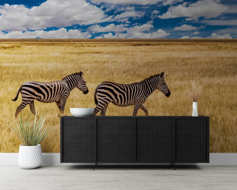 Papier peint zèbres dans la savane