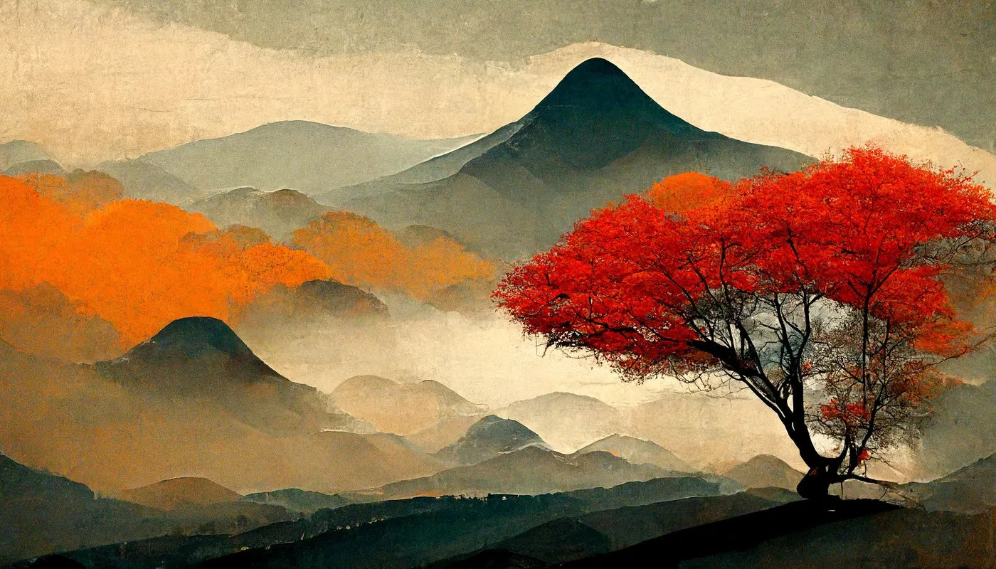 Papier peint japonais montagnes automne