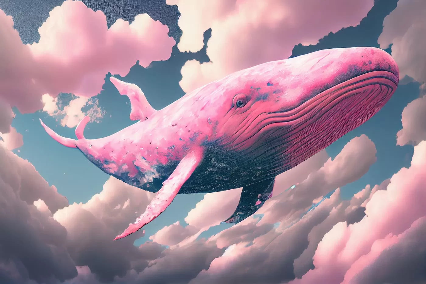 Papier peint enfant nuages roses et baleine