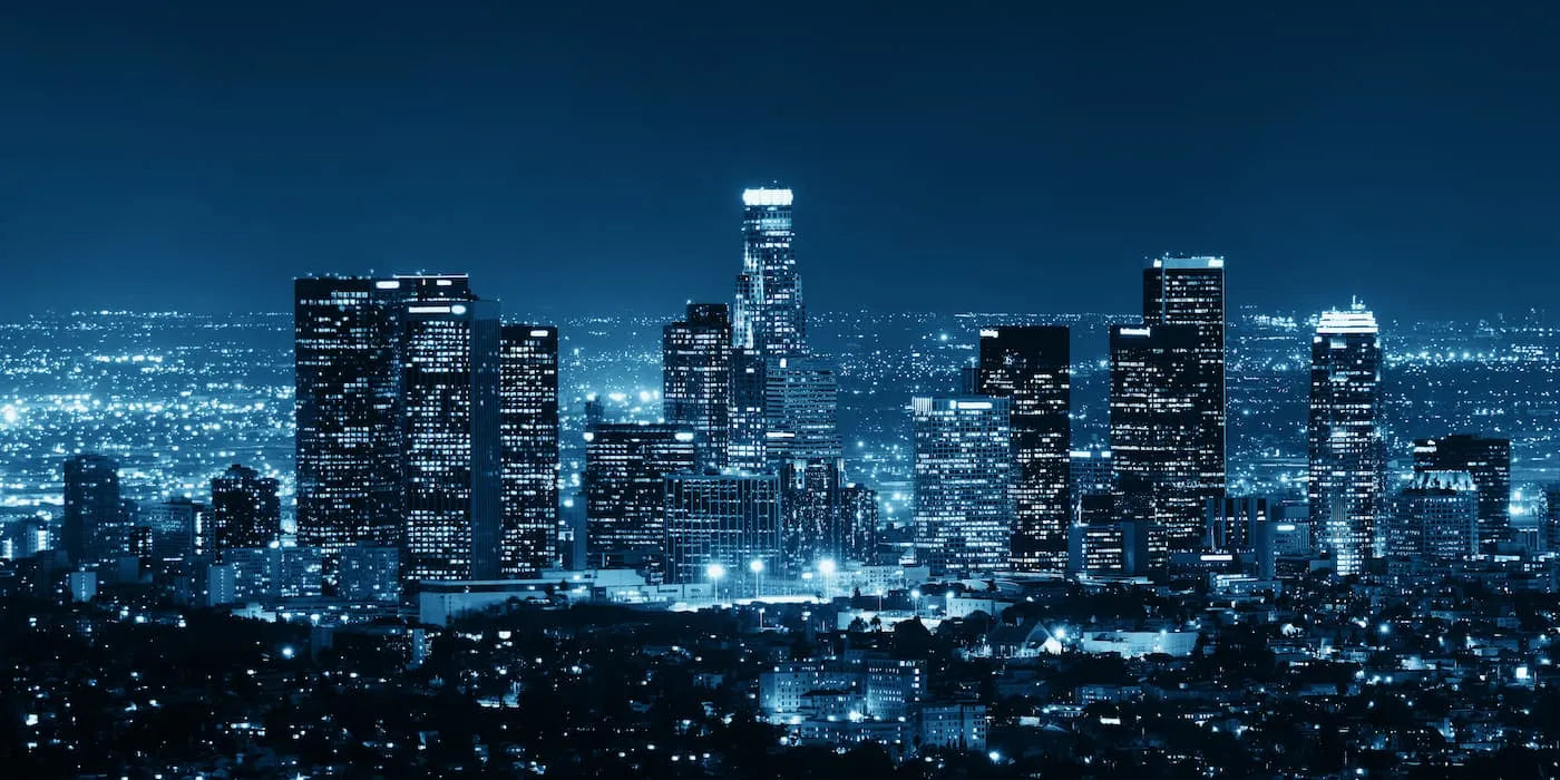 Papier peint panoramique buildings et nuit bleue