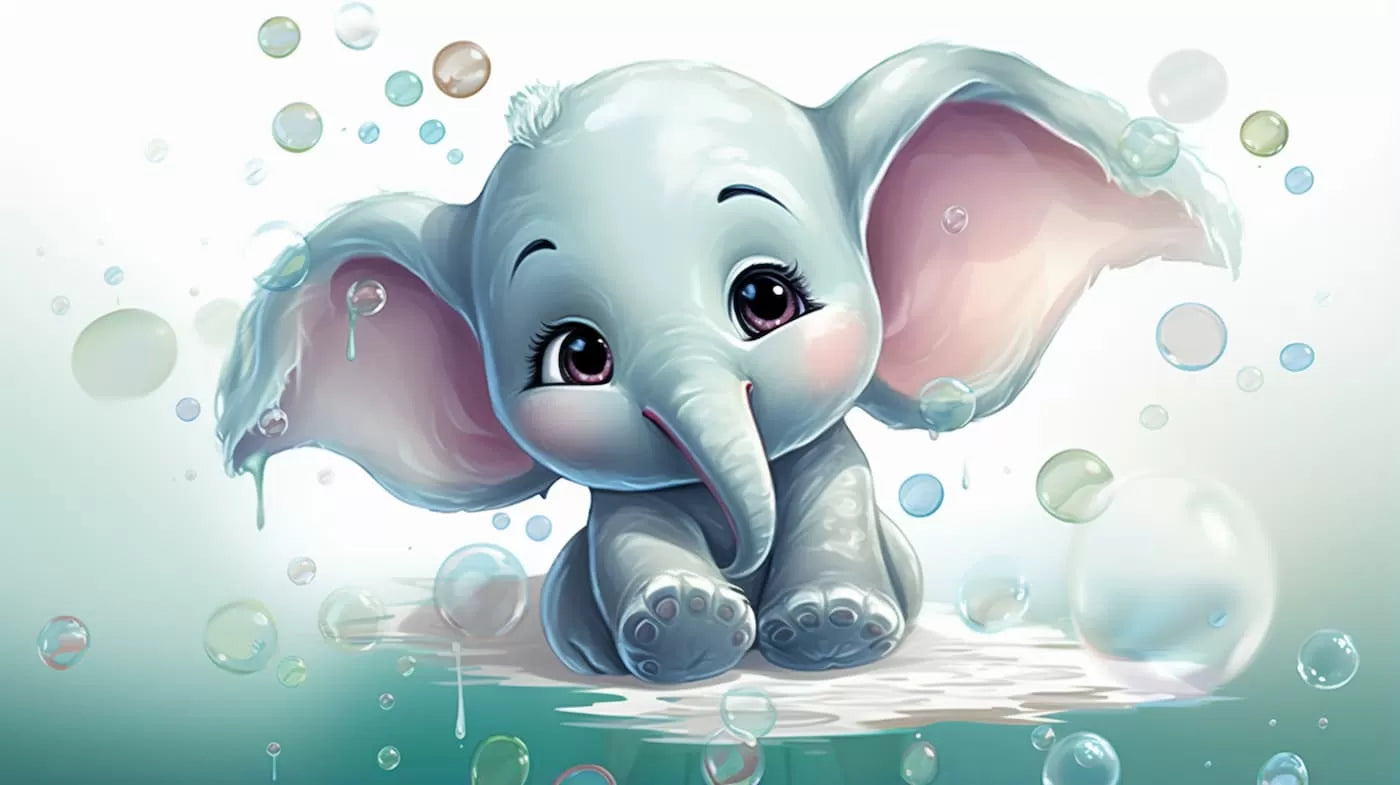 Papier peint enfant bébé éléphant dans l'eau