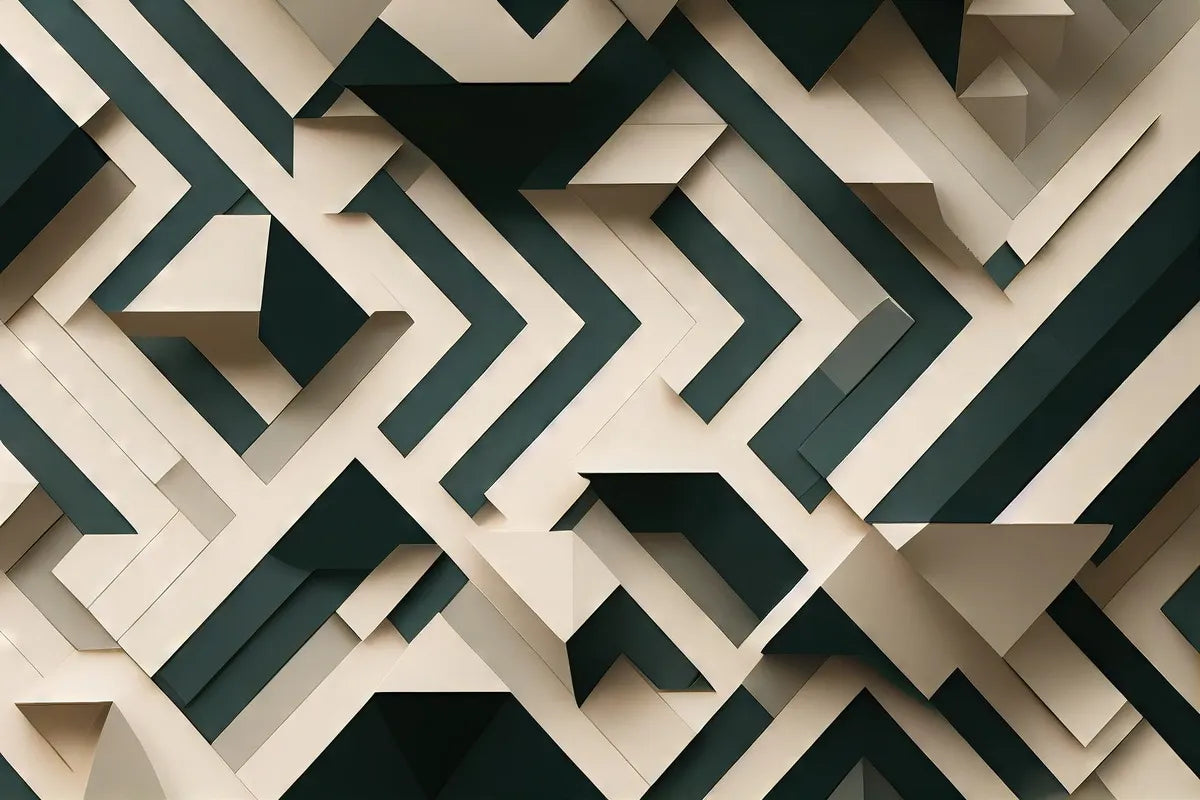Papier peint 3D géométrique vert et beige