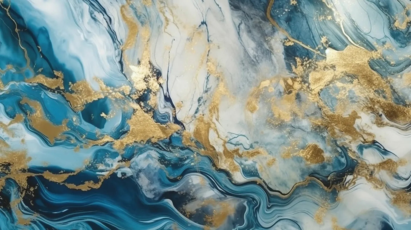 Papier peint effet pierre marbre bleu et or