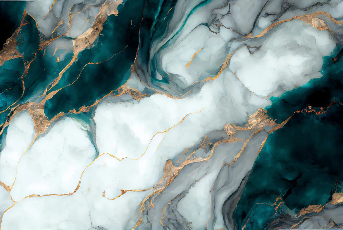 Papier peint pierre marbre blanc et turquoise