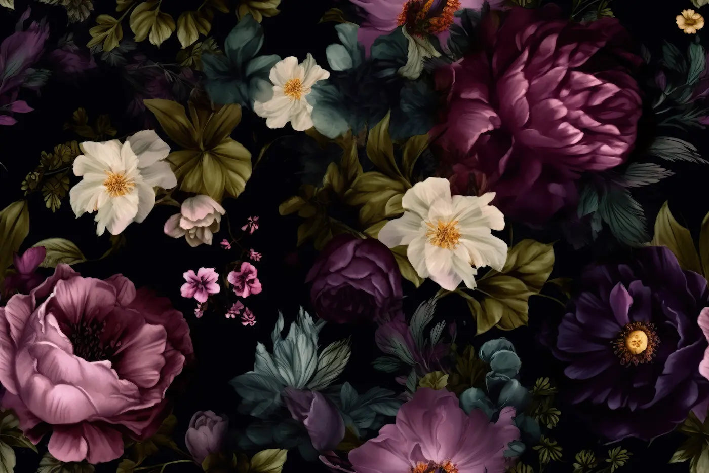 Papier peint fleuri sur fond noir