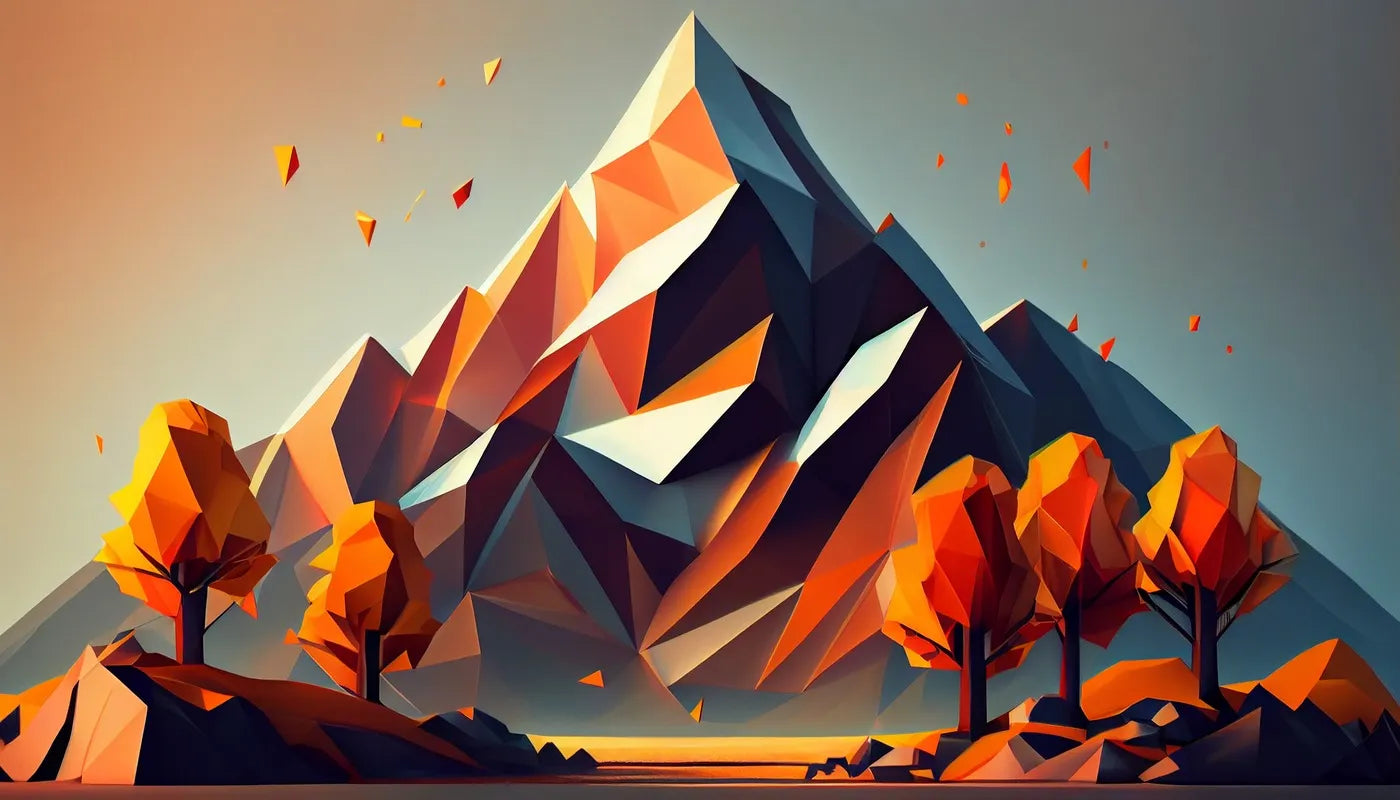 Papier peint géométrique montagne et forêt d'automne
