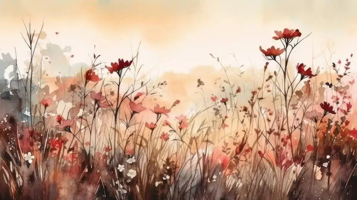 Papier peint vintage champ de fleurs