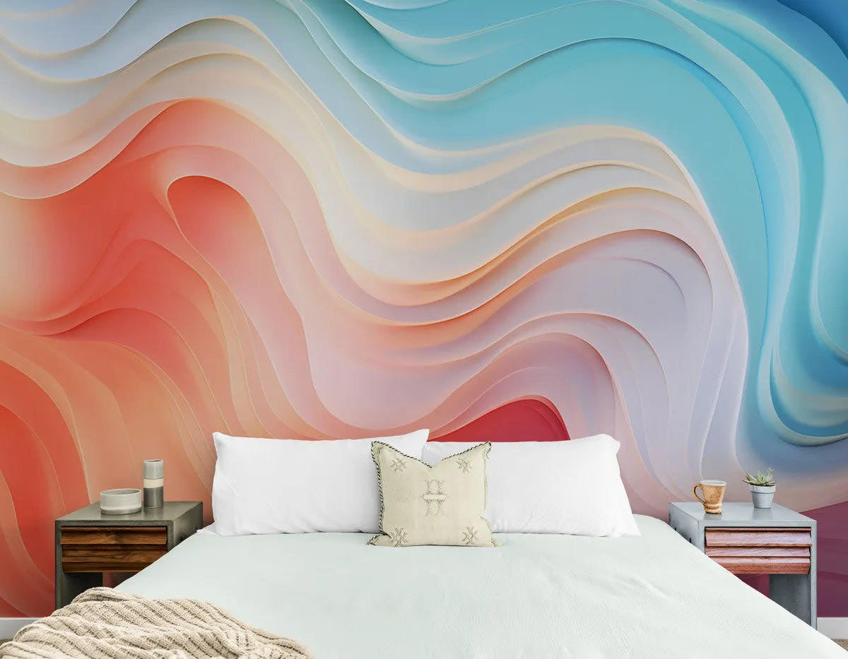 Chambre avec papier peint en relief masquant un mur abime