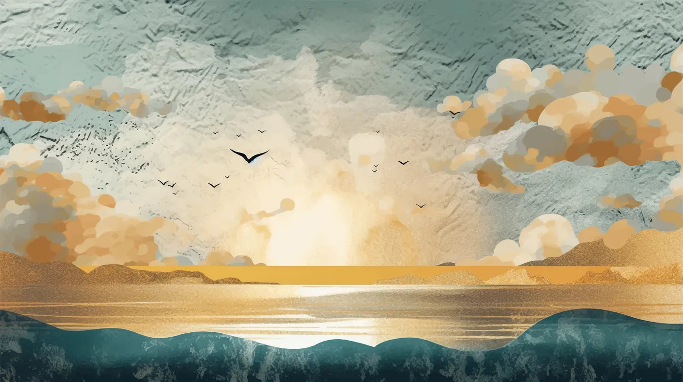 Papier peint panoramique bord de mer et mouettes