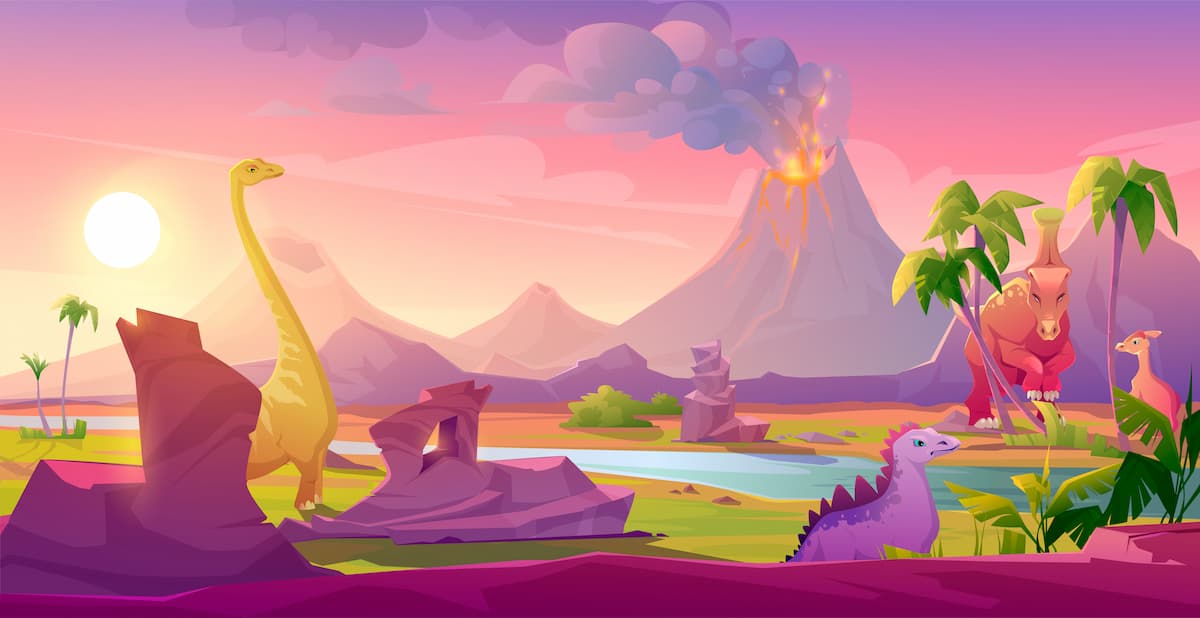 Papier peint montagnes et dinosaures
