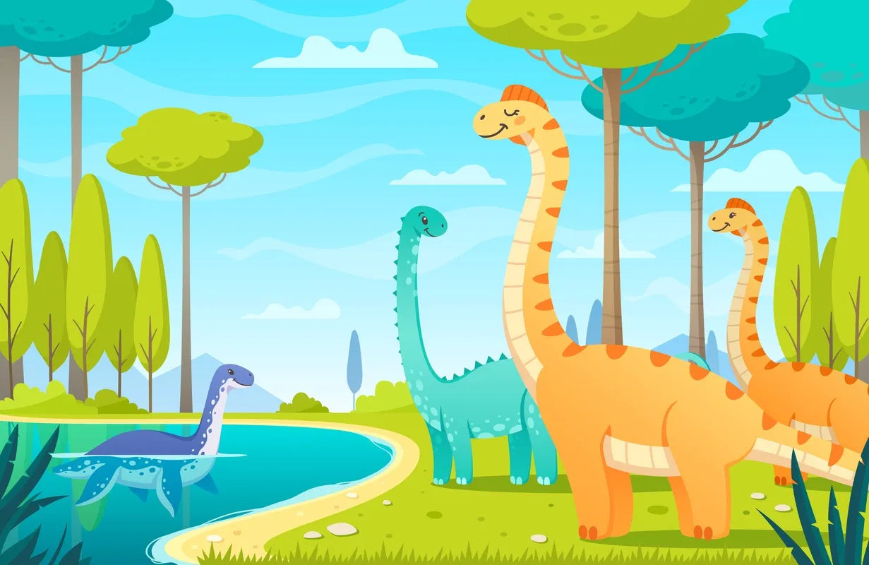 Papier peint paysage panoramique dinosaures
