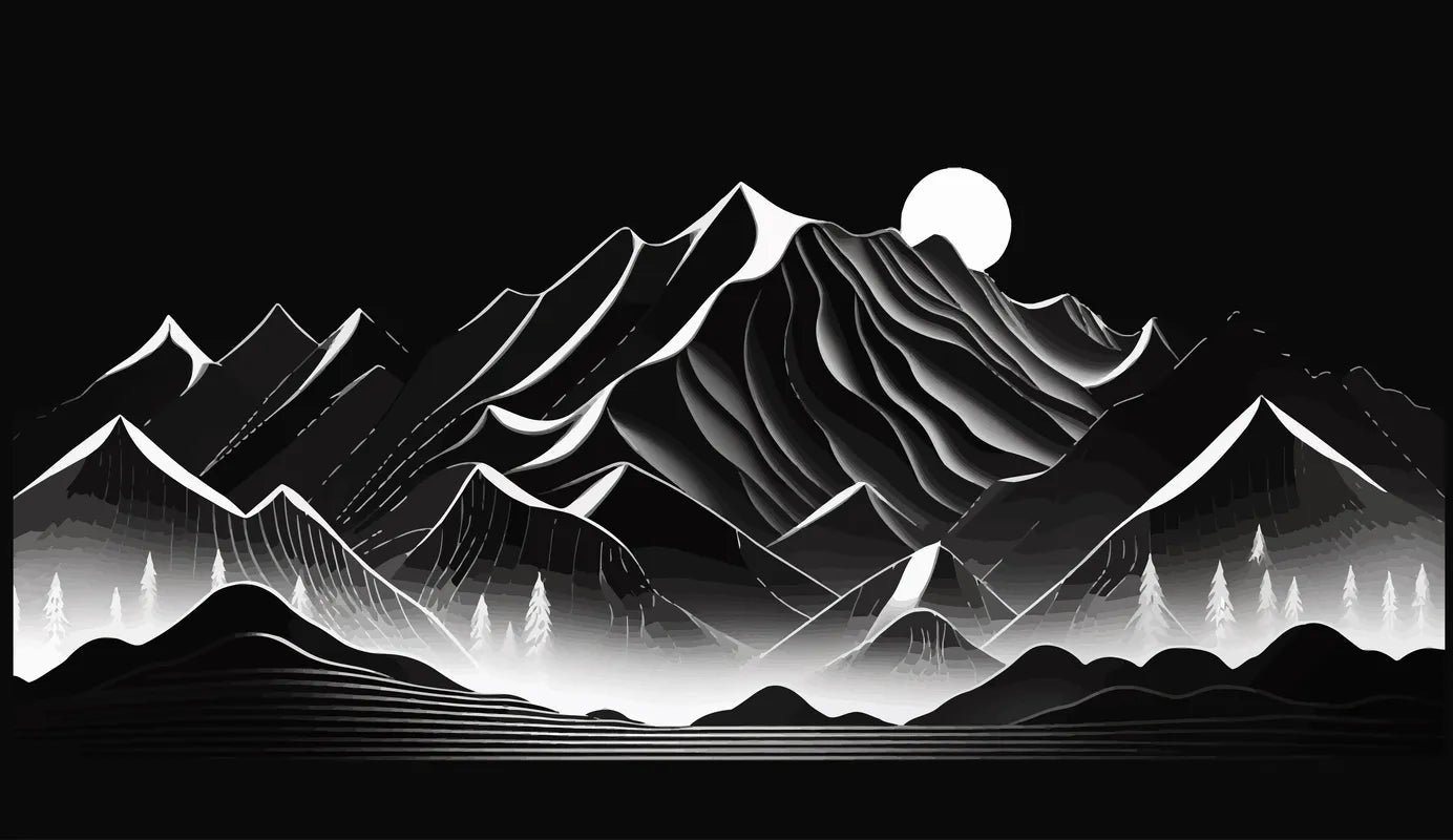 Papier peint panoramique montagnes noir et blanc