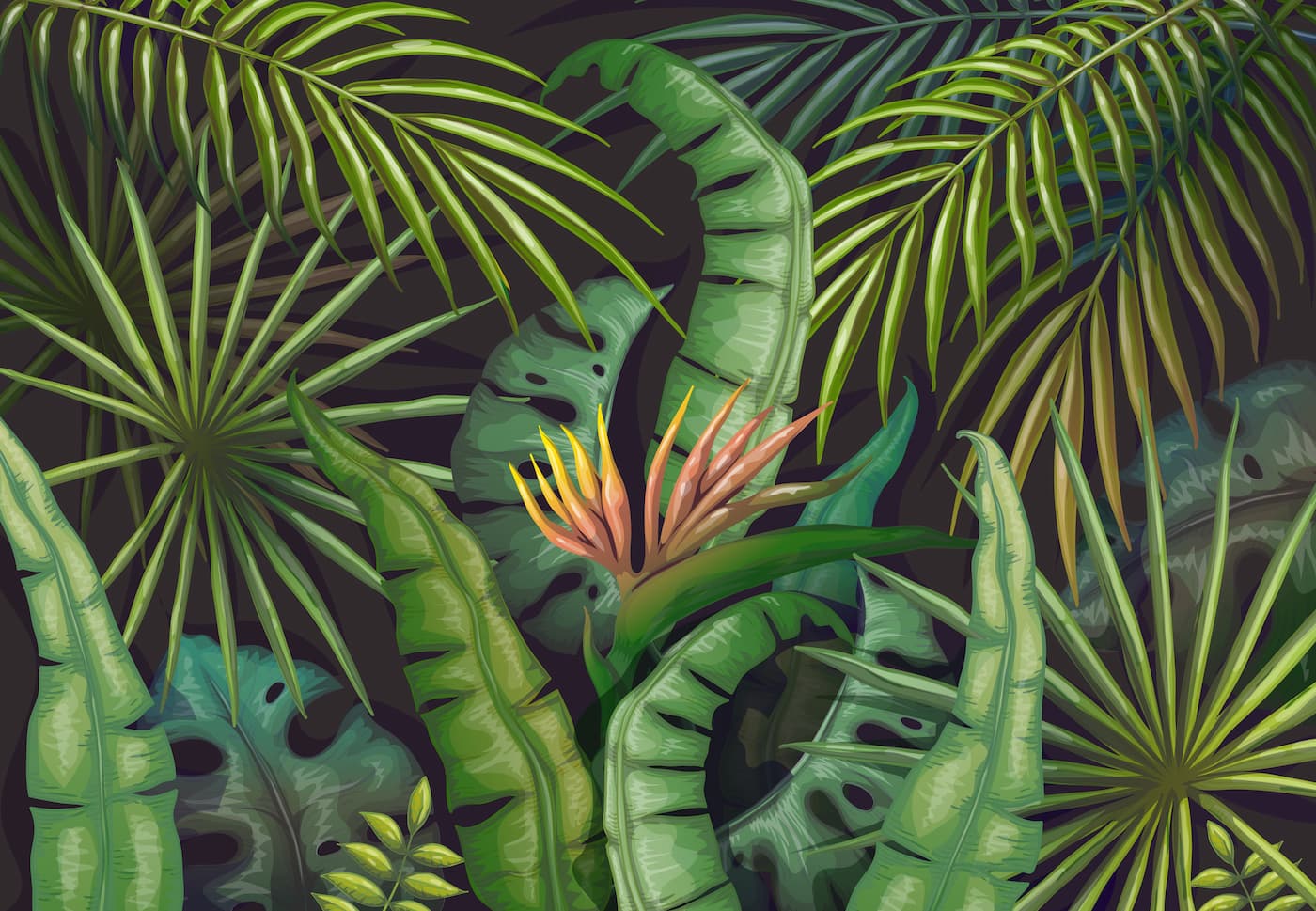 Papier peint feuillage plantes tropicales vertes