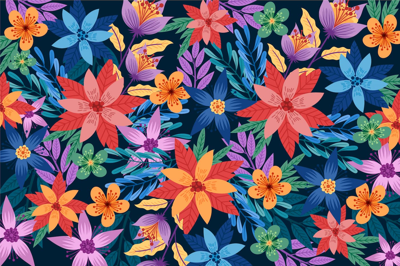 Papier peint floral multicolore