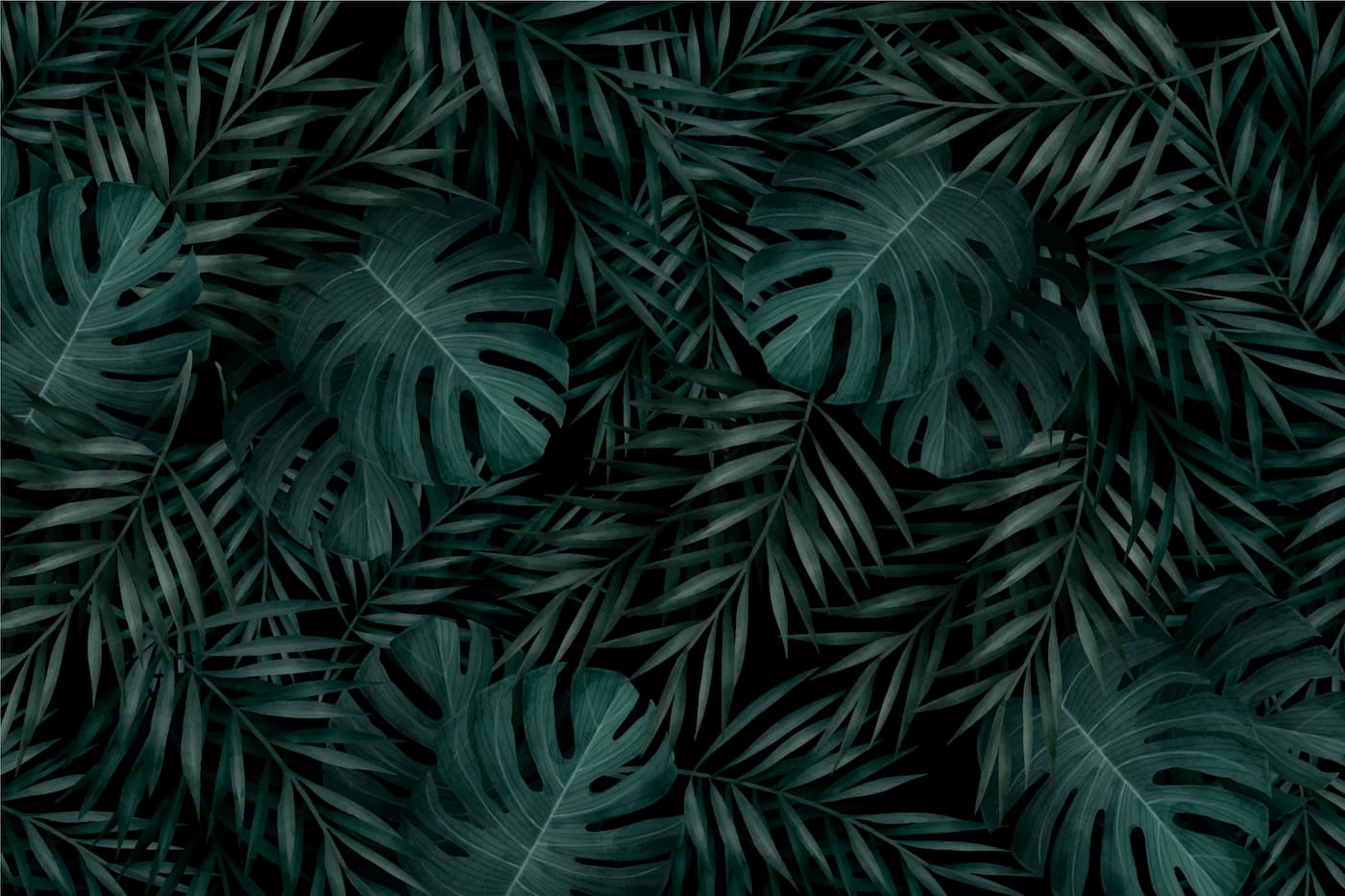 Papier peint feuillage palmier tropical vert foncé