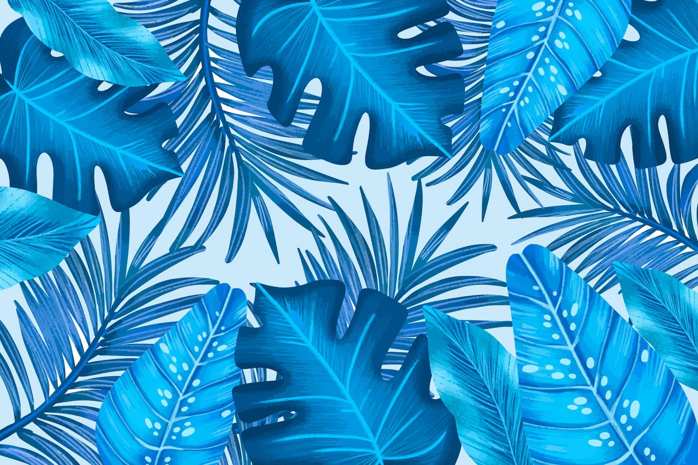 Papier peint feuilles de palmier bleu