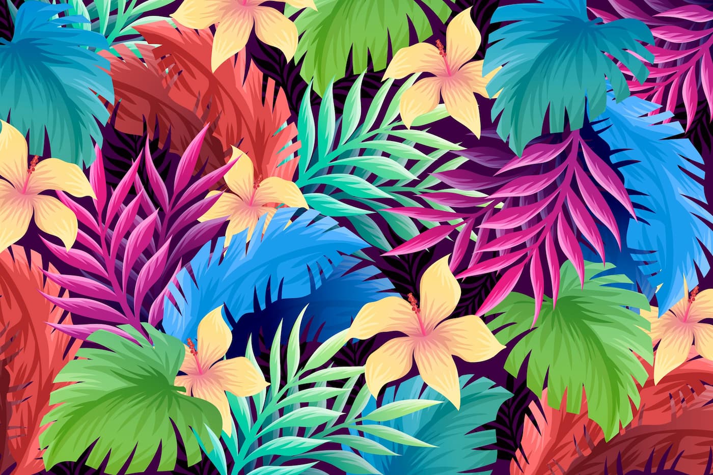 Papier peint feuillage tropical multicolore