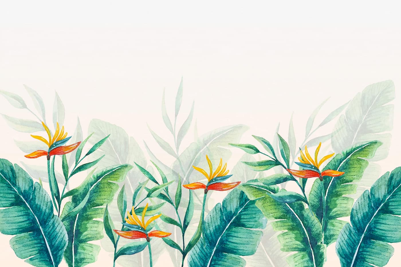 Papier peint feuilles plantes tropicales fleuries