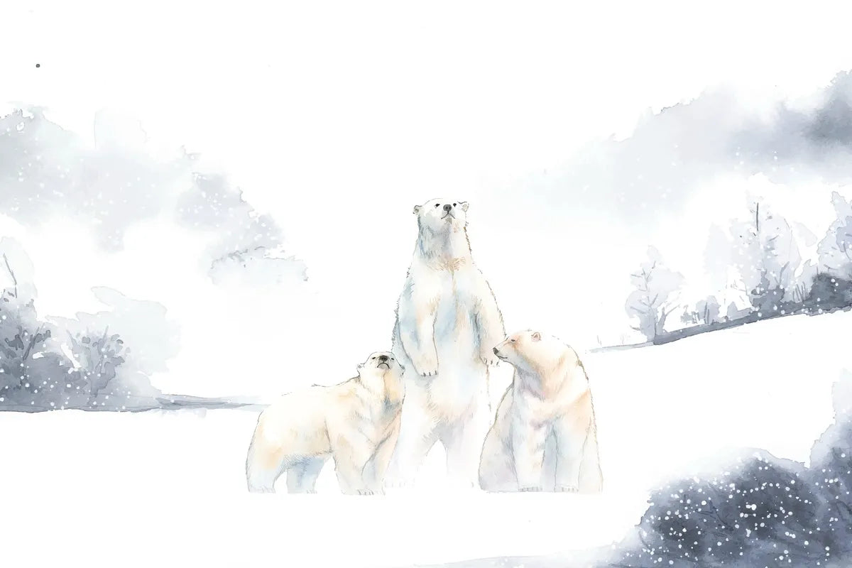 Papier peint scandinave forêt enneigée et animaux