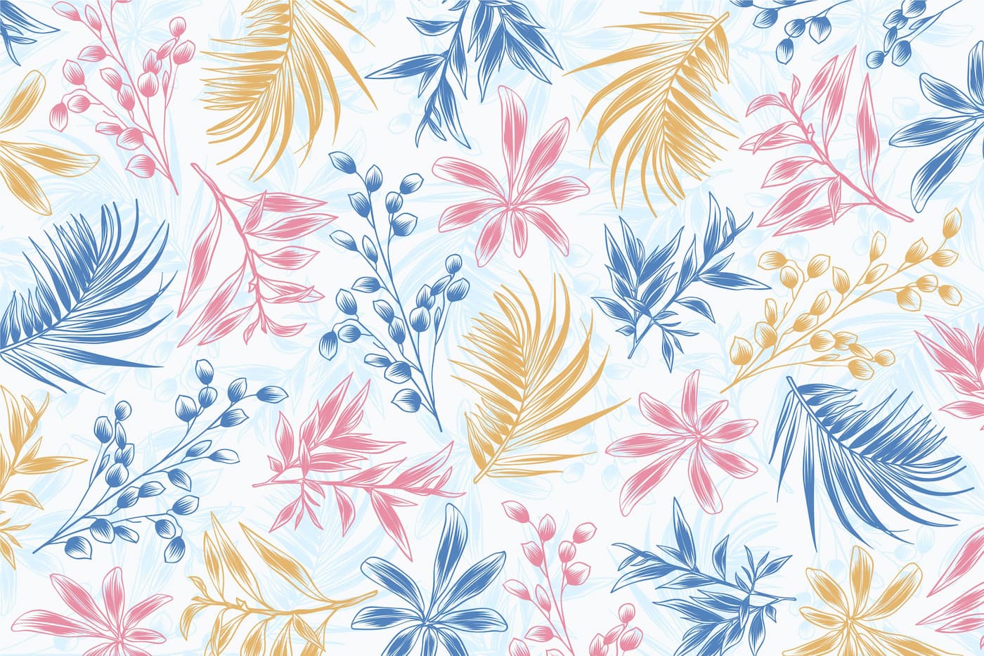 Papier peint floral bleu, rose et blanc